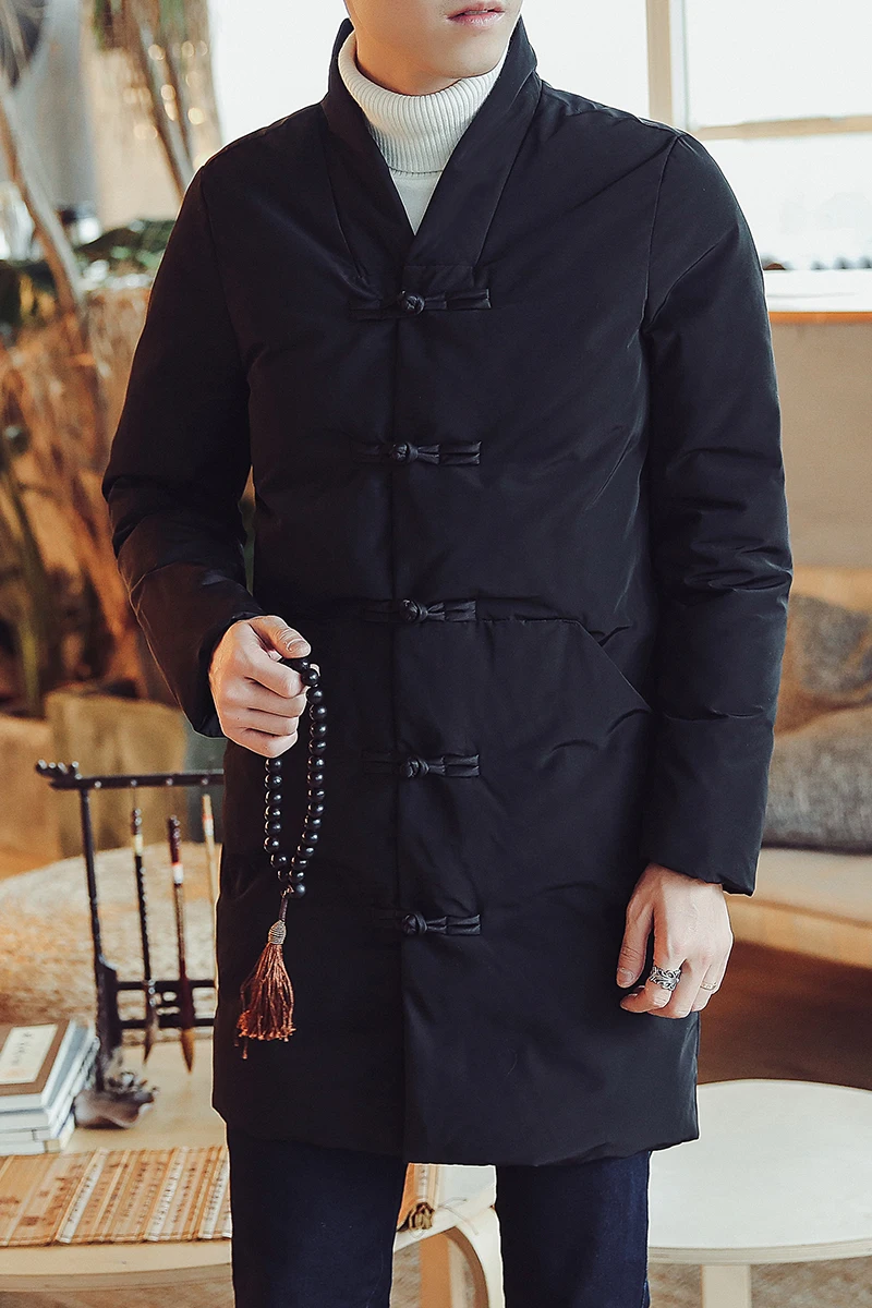 

Chinese style Winter Coat Men Solid Parka Fashion Overcoat Outerwear Men's winter long cotton padded jacket retro Thick size 5XL