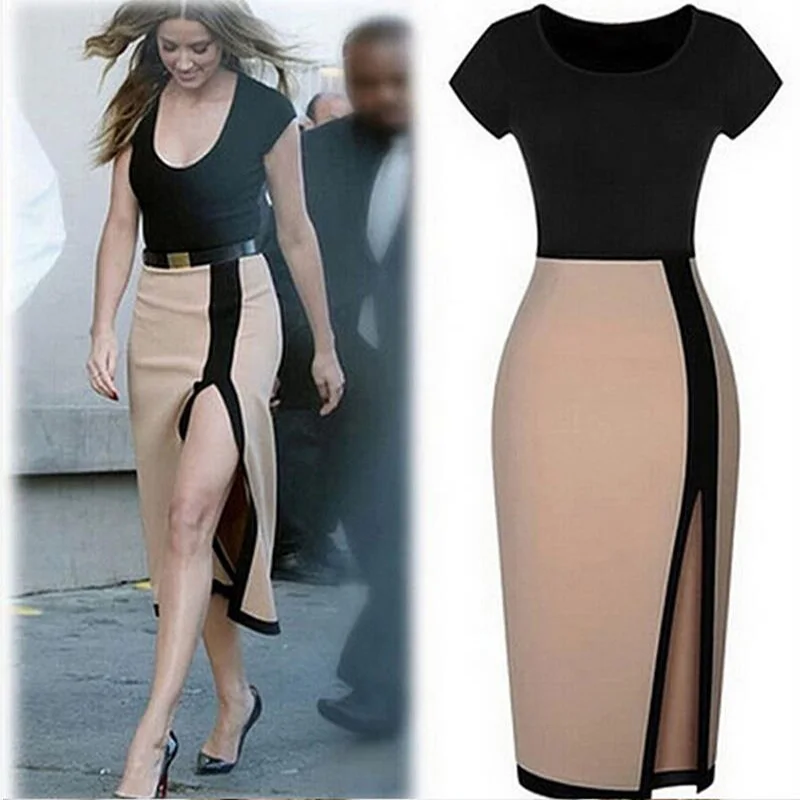 

2017 women dress women's temperament Slim waist short-sleeved dress sexy package hip high-end brand catwalk models dresses