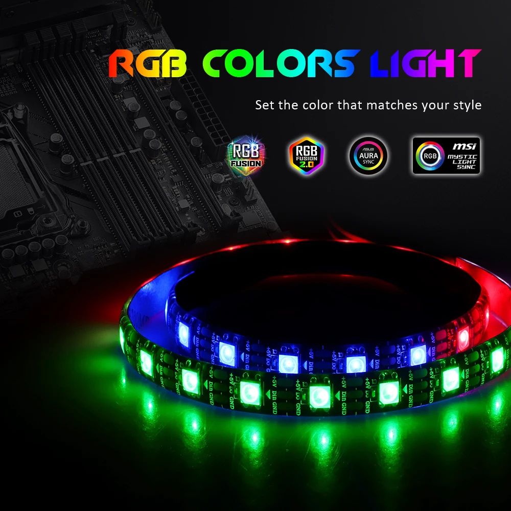 Светодиодная лента Dream Color WS2812b для ПК ASUS Aura SYNC MSI Mystic Light GIGABYTE RGB Fusion 5V 3Pin Header на