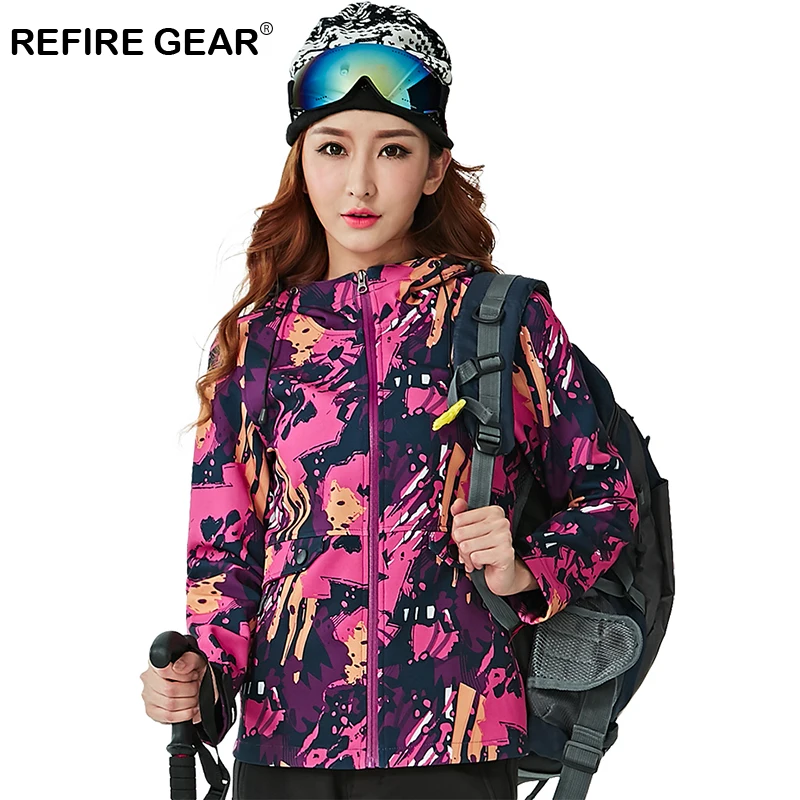 ReFire Gear Women's Winter Waterproof Outdoor Jacket Warm Camouflage Mountain Camping Trekking Windbreaker Female Hiking Jackets | Спорт и