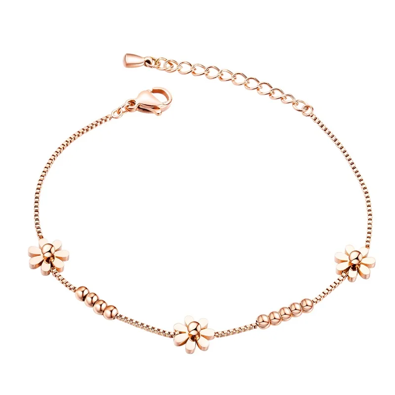 Rose Gold V. YA, модная Маргаритка, браслет из розового золота для женщин, нержавеющая сталь, цветок, серебряный, регулируемый, браслет для женщин, свадебные ювелирные изделия, подарок - Окраска металла: Rose Gold