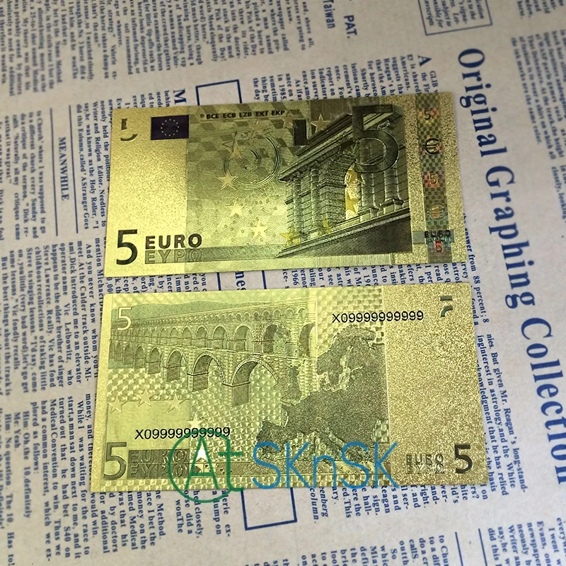 7pcs/lot Colorful gold foil artwork 7 designs Europe currency plated Euro banknote collectibles fake money for gift | Дом и сад