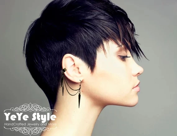Charming Black Gunmetal Ear Cuff Earrings for Women Gothic Spike Hook Party Cocktail Jewelry Gifts | Украшения и аксессуары