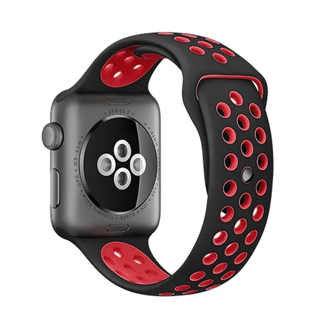 Black Red Силиконовые Ремешки для наручных часов Ремешок для Apple Watch серии 4 44 мм 40 мм сменный Браслет для iWatch Группа 42 мм 38 мм серия 3/2/1 - Цвет ремешка: Black Red