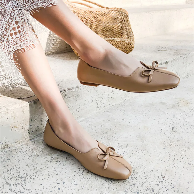 Женские туфли на плоской подошве FEDONAS элегантные из натуральной кожи с бантом