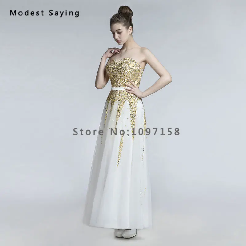 Роскошные золотые трапециевидные вечерние платья с бисером 2017 со стразами