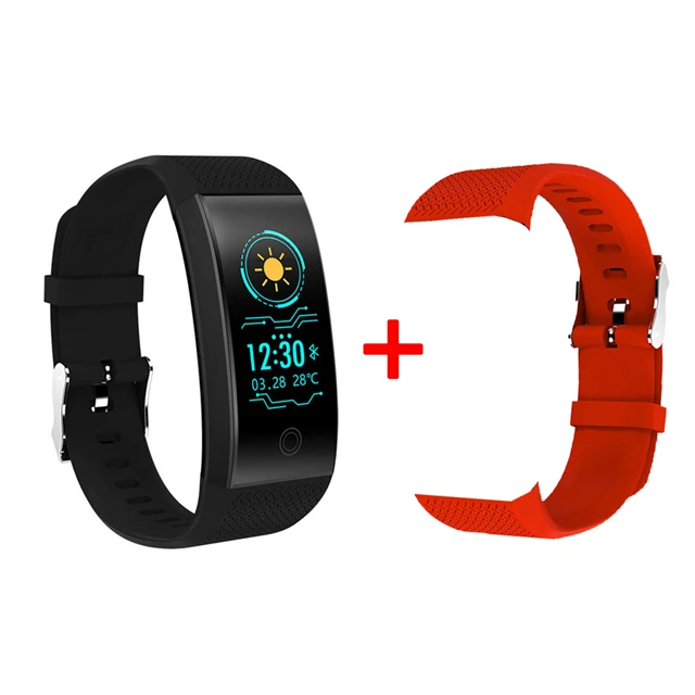 add Red Strap Умный Браслет QW18 IP68 Водонепроницаемый Smartband монитор сердечного ритма во время сна спортивный Шагомер фитнес-трекер Bluetooth Smartwatch - Цвет: add Red Strap