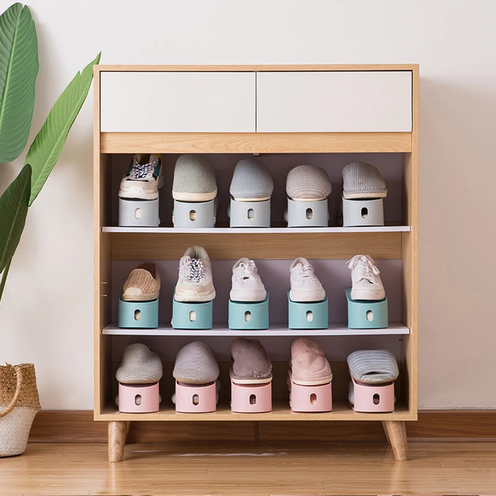 

2019 New Style Plastic Shoes Rack Shelves 3 Levels Adjustable Shoe Holder Save Space Organizer Double Stand for Living Room