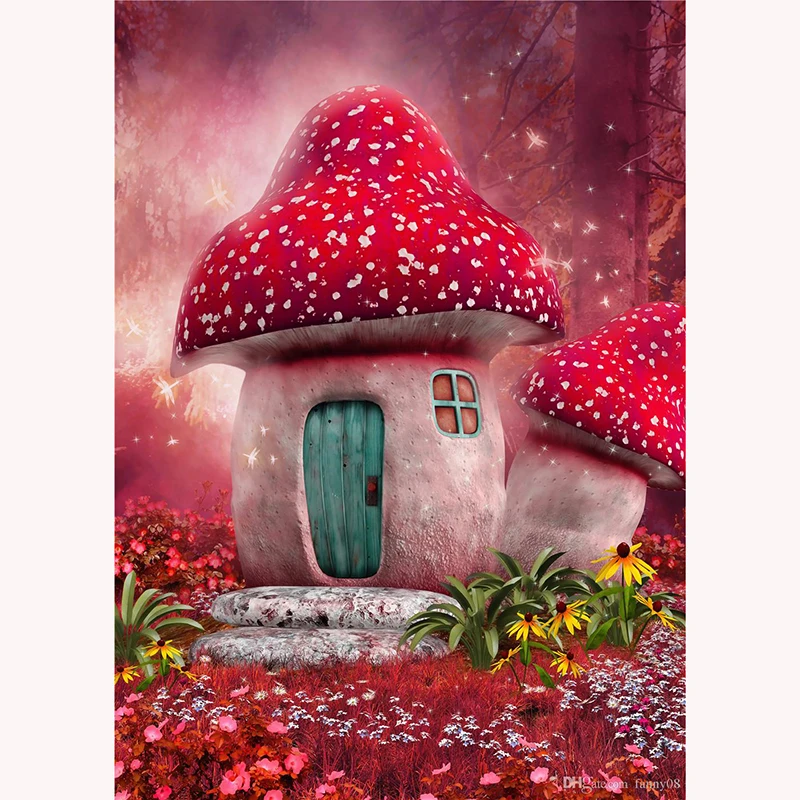 

Full Square/Round 5D DIY Diamond Painting Pink Mushroom House Needlework Rhinestone Embroidery Cross Stitch Mosaic Decoration