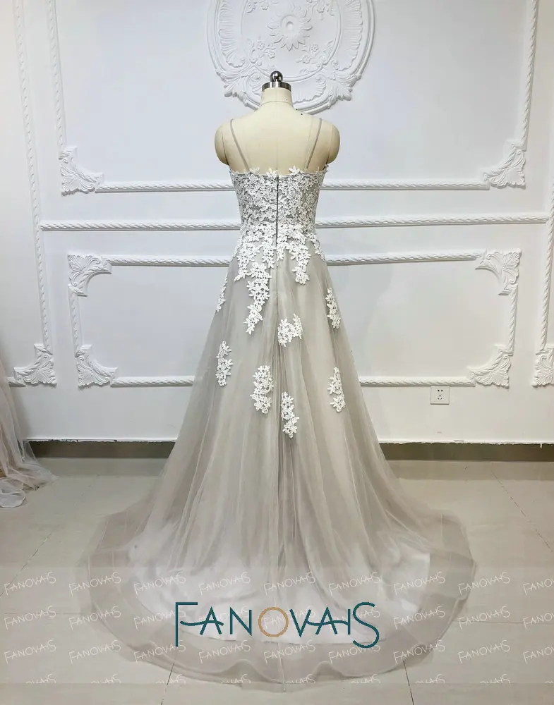 Серый Пляж Бохо Свадебное Платье 2019 Кружева Свадебные Платья Vestido De Novia Robe Mariee