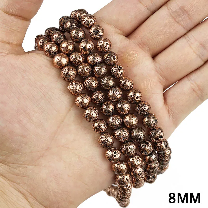 8MM 45pcs JHNBY красная бронза медный натуральный вулканического камня гематита 4/6/8/10/12 мм круглые бусины для изготовления ювелирных изделий Браслеты рукоделие своими руками аксессуары - Цвет: 8MM 45pcs