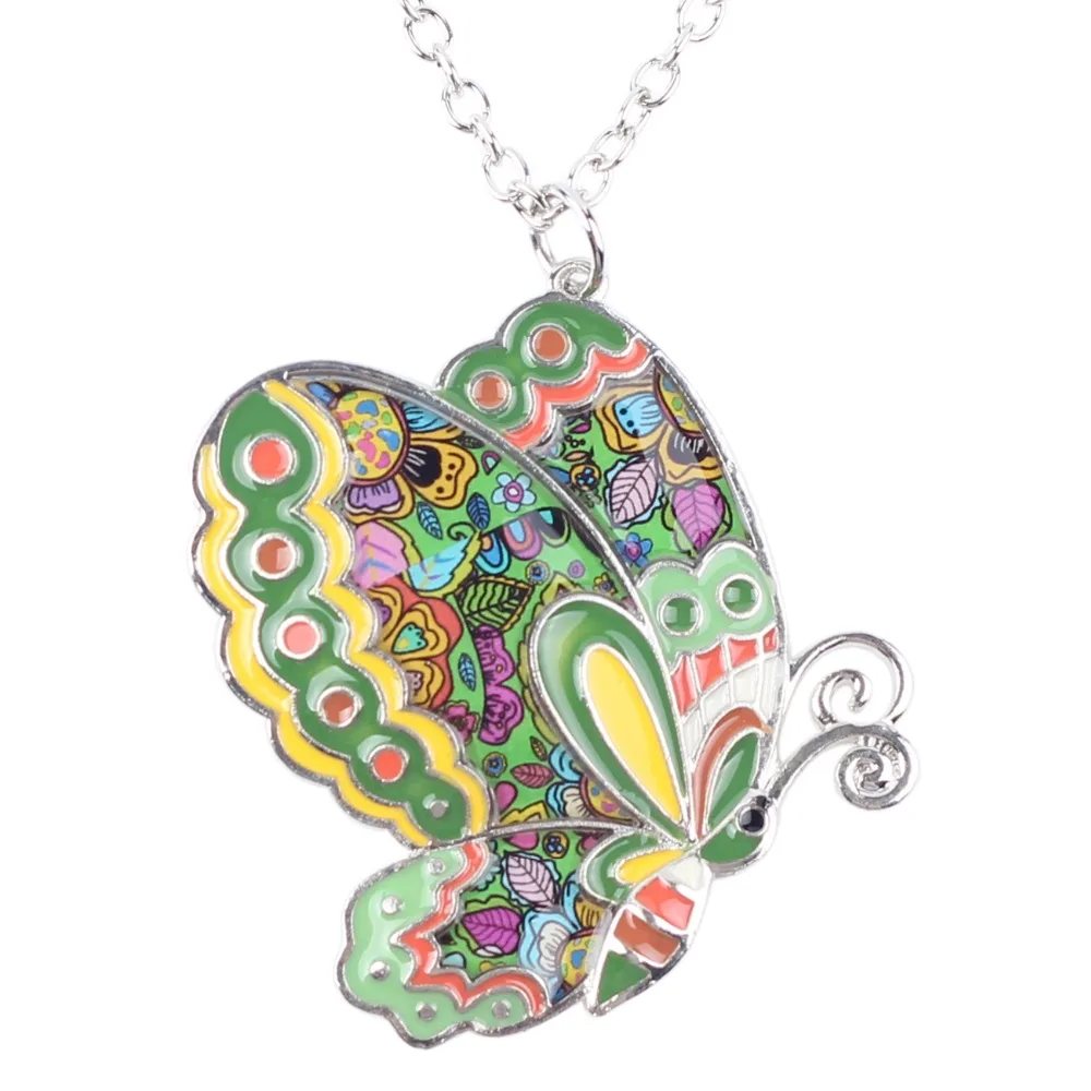 Bonsny Enamel Alloy Floral Butterfly Necklace Pendant Chain Collar Novelty Insect Jewelry For Women Girls Gift Party Accessories | Украшения