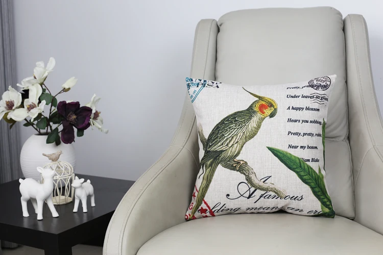 Ретро Винтаж попугай чехол для подушек с изображением птиц белье Декоративные