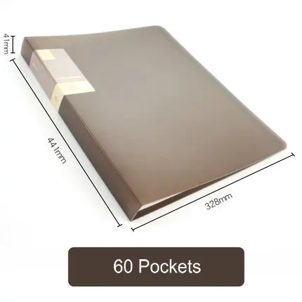 60 Pockets 20 Вт, 30 Вт, 40/60 Карманы школьная буклет A3 прозрачный файл Органайзер ПВХ чехла-книжки офисный органайзер для документов - Цвет: 60 Pockets