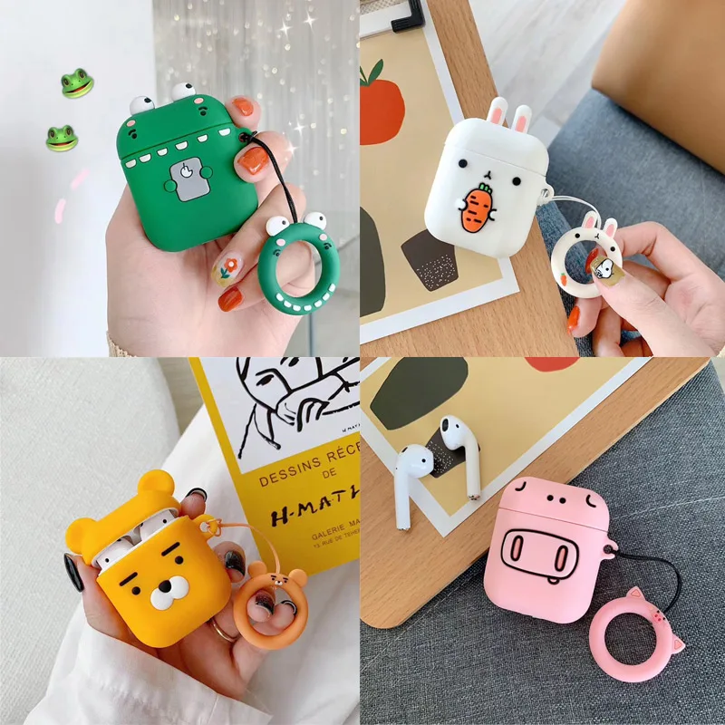 Милый чехол-лягушка Банни для Airpods, силиконовый чехол, беспроводной Bluetooth чехол для наушников, чехол для Air Pods, аксессуары, кольцевой ремешок, Fundas
