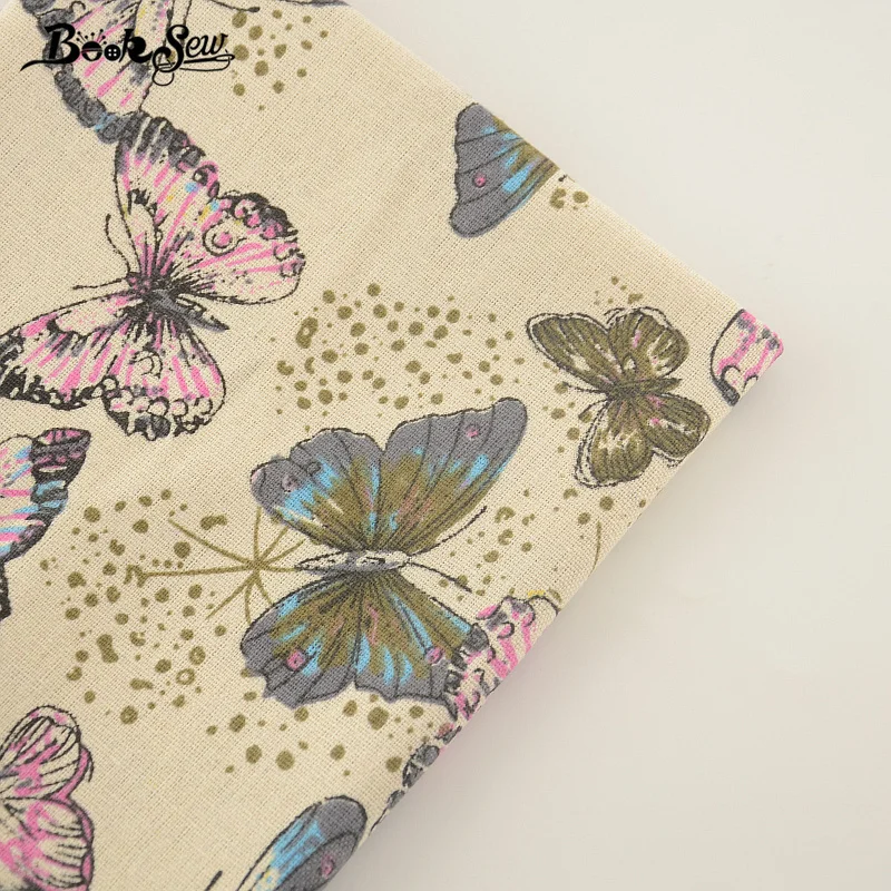 Хлопчатобумажная льняная ткань Booksew с изображением красивых бабочек материал