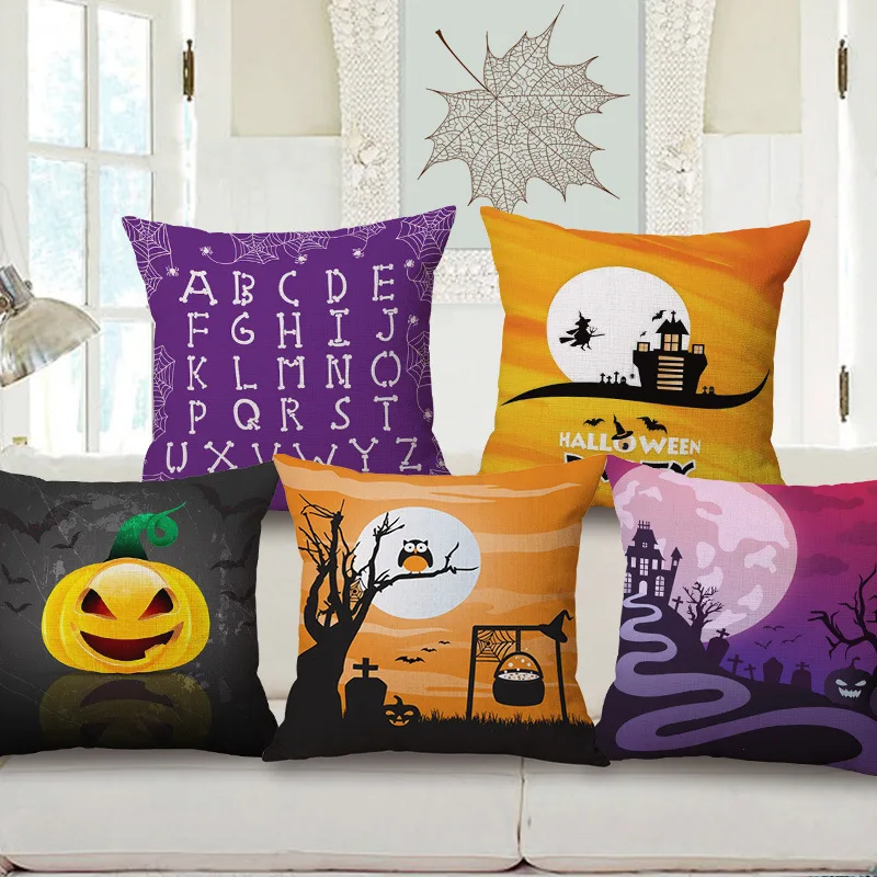 

Decorative Cotton Linen Cushion Cover 45X45Cm Capa de Dlmofada Sofa Bedding Throw Pillow Case Cartoon Halloween Day Funny Design