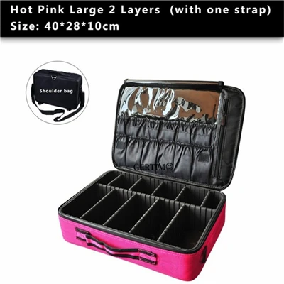 Pink Large 2 Layers Женский органайзер для профессионального макияжа большой емкости чехол для хранения Оксфорд косметичка Высокое качество Повседневная разборка чемодан - Цвет: Pink Large 2 Layers