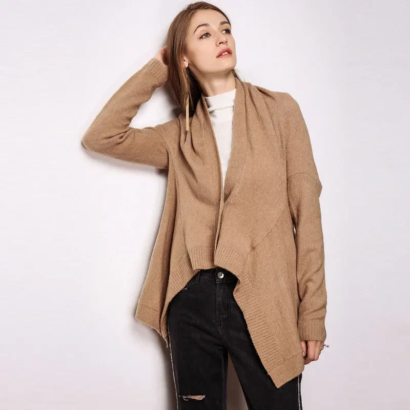 Asymmetrical Cardigan Sweater Women Elegant Shawl Collar Drapped Knitted Cardigans Fashion |