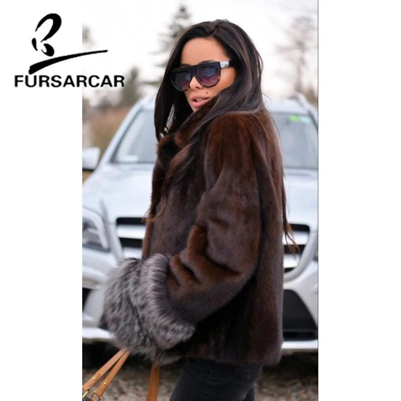 FURSARCAR Luxury Women Real Fur Natural Silver Fox Fur Coat Elegant Slim Female Winter Thick Warm Casual Style Jacket  Coats