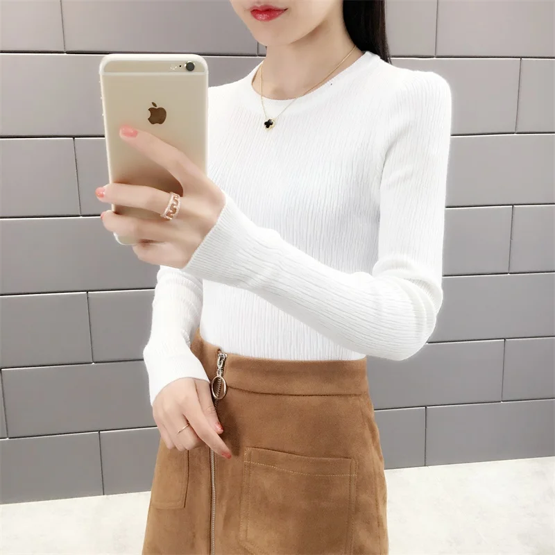 

New Spring Female Clothes of 2019 with round collar solid color slim knitted sweater Pullover and bottom jacket