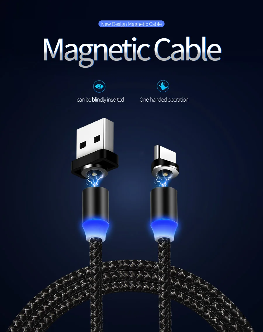 Двойной Магнитный кабель type-C USB C 1,2 м 2A кабель для светодиодного зарядного устройства Магнитный зарядный провод type-C для Xiaomi MIX 2S для huawei P20