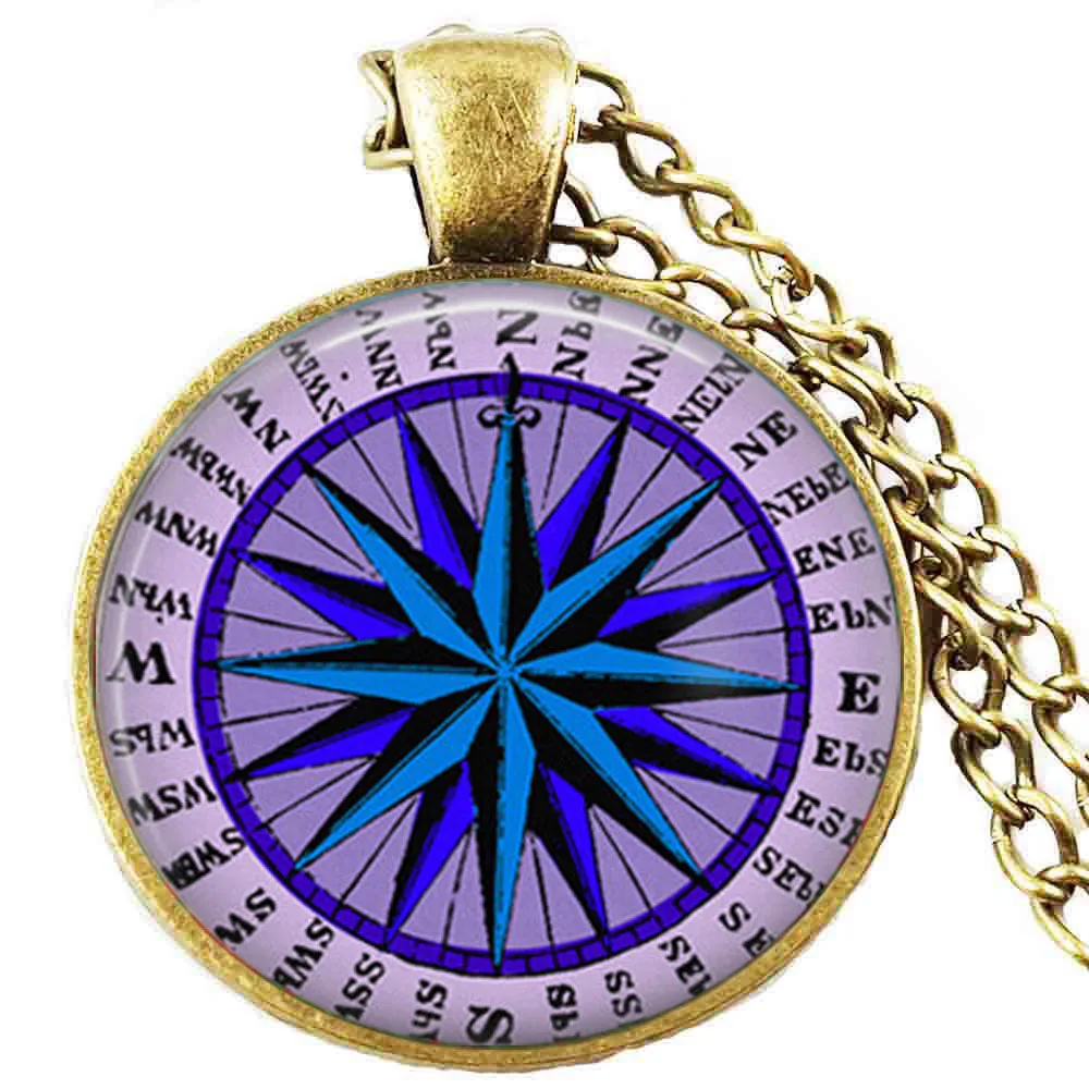 

Compass blue necklace, nautical compass steampunk pendant, mariner's compass charm, sailor's necklace, sailor navy gift idea