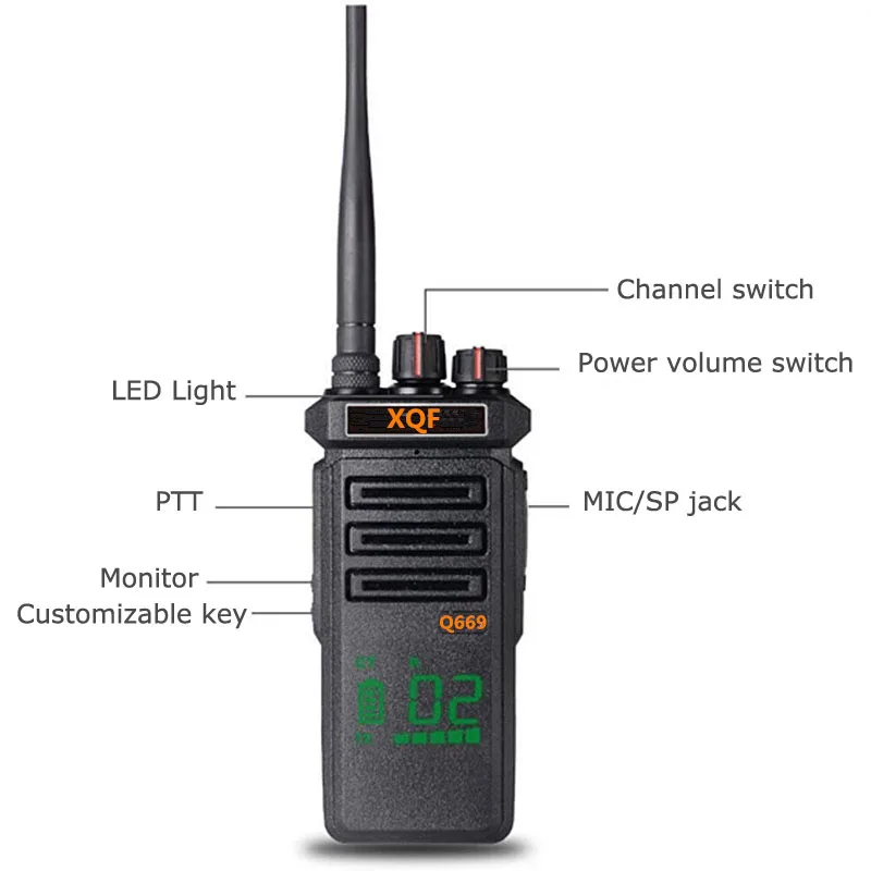 XQF Walkie Talkie Q669 ручной переговорный телефон 12 Вт Высокая мощность 4800MA литиевая