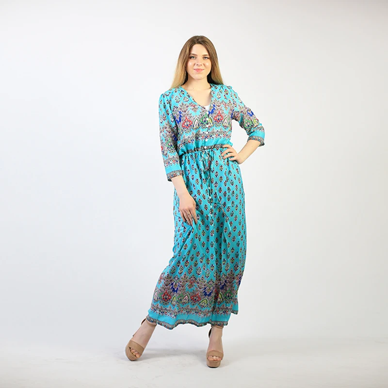 Женское Макси-платье AECU с V-образным вырезом и принтом Пляжное длинное