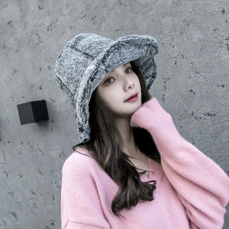 Girl Thicken Fisherman Hat Autumn Winter Women Warm Pure Color Bucket Cap Japanese Sweet Lovely Korean Retro Female Caps H7277