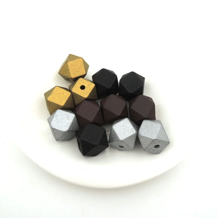 40 шт геометрические деревянные бусины 20 мм золото серебро кофе черный для