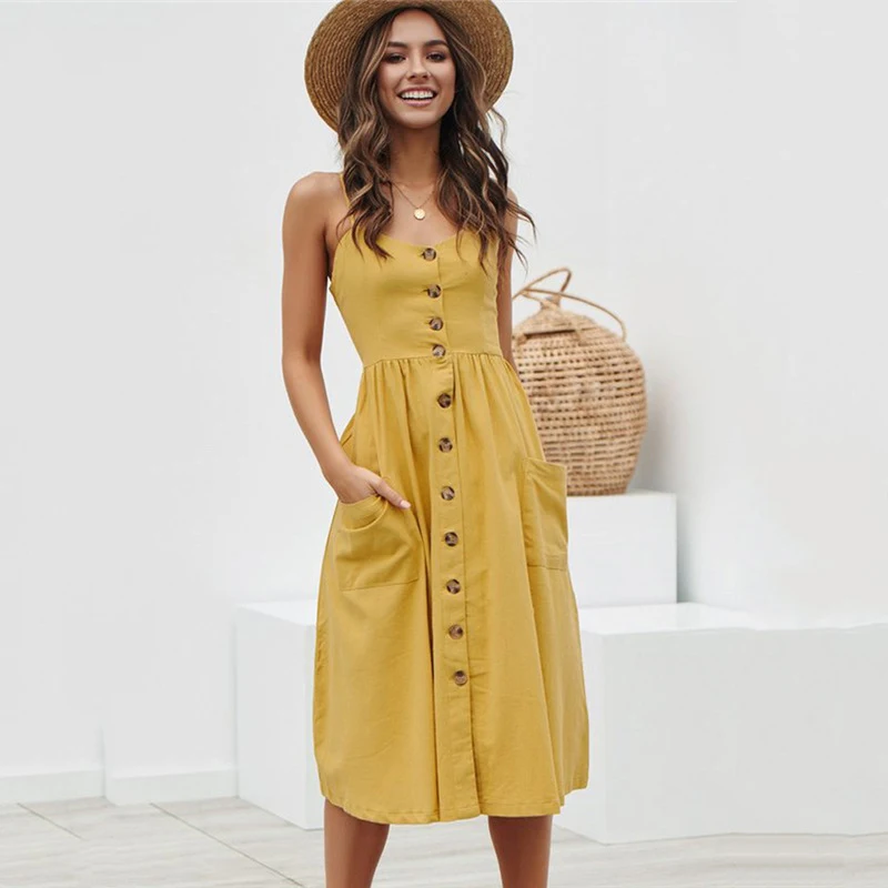 2019 hot sale dress JH Casual Dress black white Sleeveless Sexy Split V Neck Spaghetti Folding Braces Length Sundress | Женская одежда