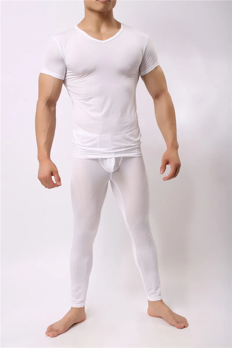 Warm Men Long Johns Ice Silky Ultra-Thin Thermal Underwear Men Underwear Long Johns Men Tops and Pants Set Long Johns Nightwear