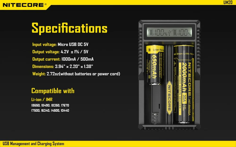 NITECORE UM20 цифровой Смарт USB литиевая Батарея Зарядное устройство ЖК-дисплей Li-Ion IMR 18650 14500 16340 Зарядное устройство Батарея