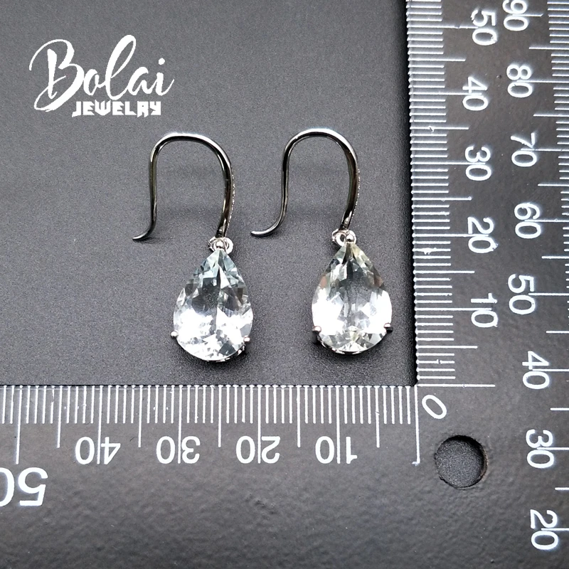 Bolaijewelry, серьги с застежкой из белого аквамарина, натуральный драгоценный камень, классический стиль, Настоящее серебро 925 пробы, хорошее ювелирное изделие для женщин, повседневная одежда