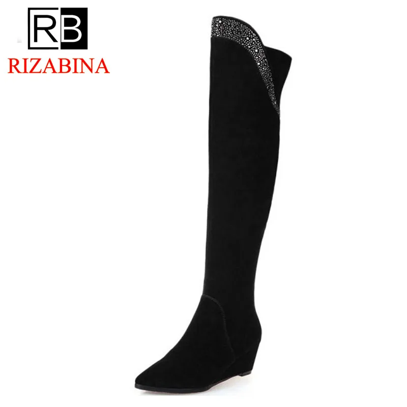 RizaBina/зимние сапоги на танкетке из натуральной кожи Модные женские ботфорты с
