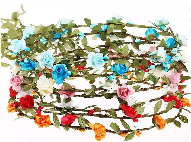 

wholesale 500pcs Bohemian Style Wreath Flower Crown Wedding Garland Forehead Hair Head Band Beach Wreath