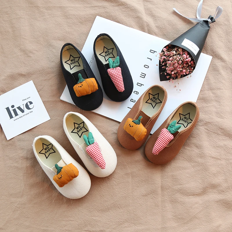 2018 Girls Lovely Pumpkin &amp Carrot Cartoon Canvas Sneaker Student shoes Black Brown white size 21-30 for 18M-6Ys | Детская одежда и