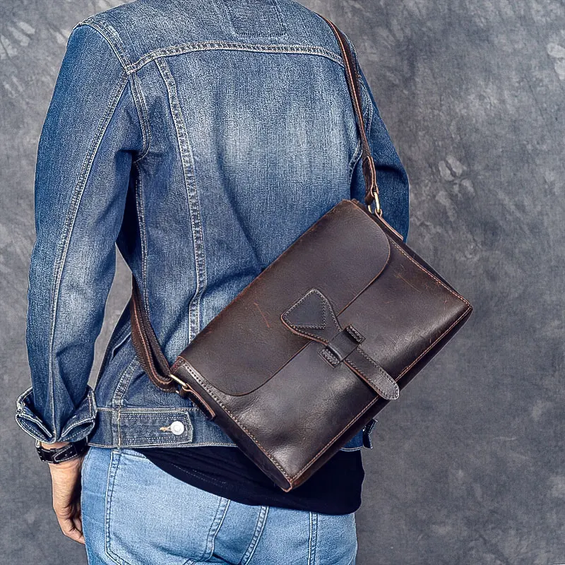 Genuine Leather Vintage Mens Bags Tote Crossbody Men's Laptop Messenger Flap Bag shoulder bag |