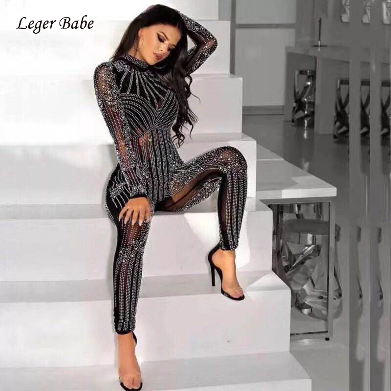 Женские Элегантные Комбинезоны Leger Babe синие черные хаки Длинные с бусинами