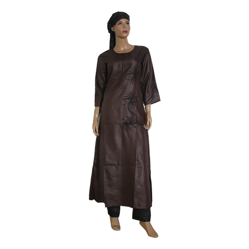 Brown black 3 предмета в комплекте комплект модные африканские одежда для женщин платья Брюки шарф Набор Базен riche халат вышивка африканские одежды S2946 - Цвет: Brown black