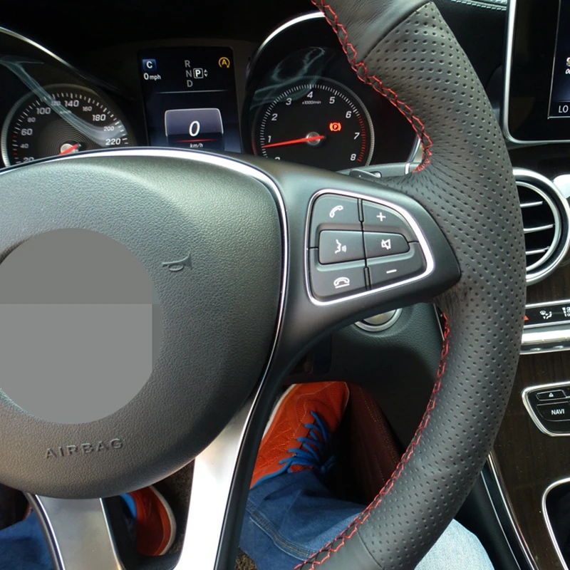 Крышка рулевого колеса GNUPME из черной кожи ручной работы для Mercedes Ben GLK300 C200 2005- крышки рулевого колеса