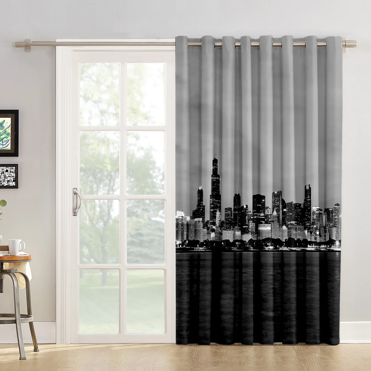 COCOHouse Chicago Nightscape Architecture Window Treatments Curtains Valance Dark Blinds Living Room | Дом и сад