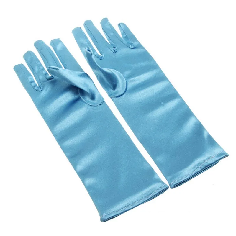 24cm Blue Satin Short Finger Gloves Kids Girl Glove Drama Dance Show Dress Party Supplies|Перчатки для девочек| |