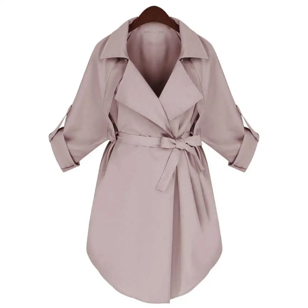 

2019 Elegant Spring Autumn Lace Up Trench Oversized Coat Women Plus Size Windbreaker Female Turndown Overcoat With Belt VKCO1058
