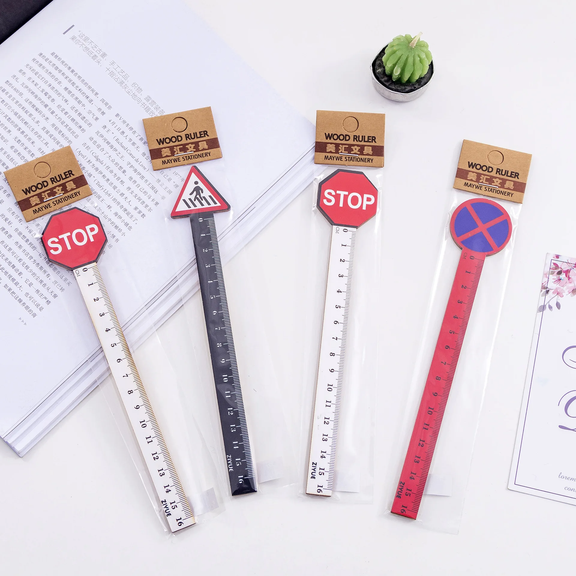 Signage 2pcs 2 шт. 15 см Дед Мороз кактус деревянная линейка Kawaii канцелярский дизайн Линейка Инструмент швейная линейка офисные школьные принадлежности - Цвет: Signage 2pcs