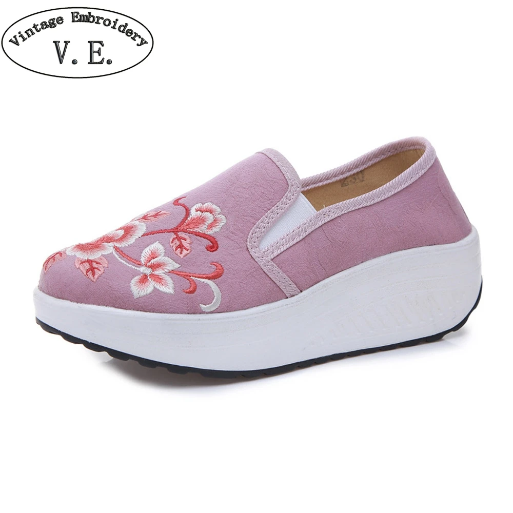 Vintage Embroidery Sneakers Women Ladies Floral Embroidered Platform Shoes Woman Casual Ethnic Spring Female | Обувь