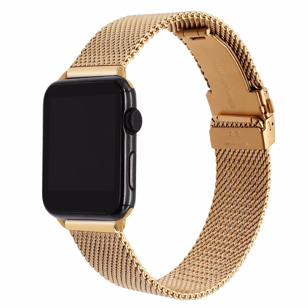 

Butterfly Clasp Milanese Watchband for iWatch Apple Watch SE 38mm 40mm 42mm 44mm Series 6 5 4 3 2 1 Stainless Steel Band Strap