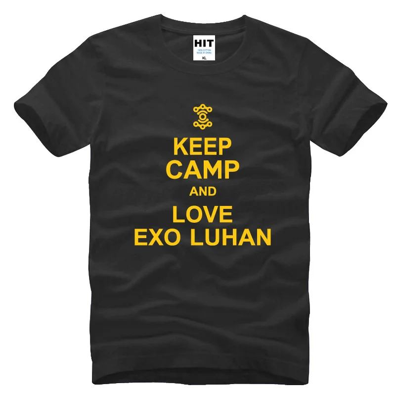 Мужская футболка с принтом Keep Camp and Love EXO Luhan Модная хлопковая коротким рукавом 2015 |