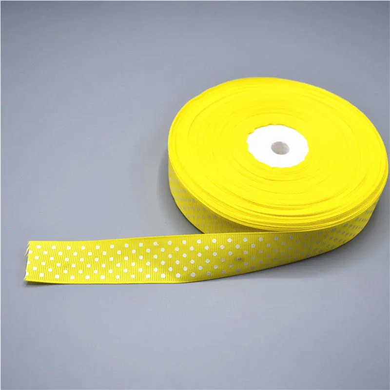 Yellow 5 ярдов/партия в горошек Ткань в рубчик лента 2,5 см Ширина Атлас для подарка посылка упаковки для производства комплектующих для шитья с кружевными лентами - Цвет: Yellow